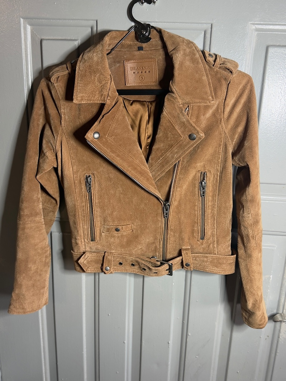 Blank NYC Tan Suede Moto Jacket with Belt
